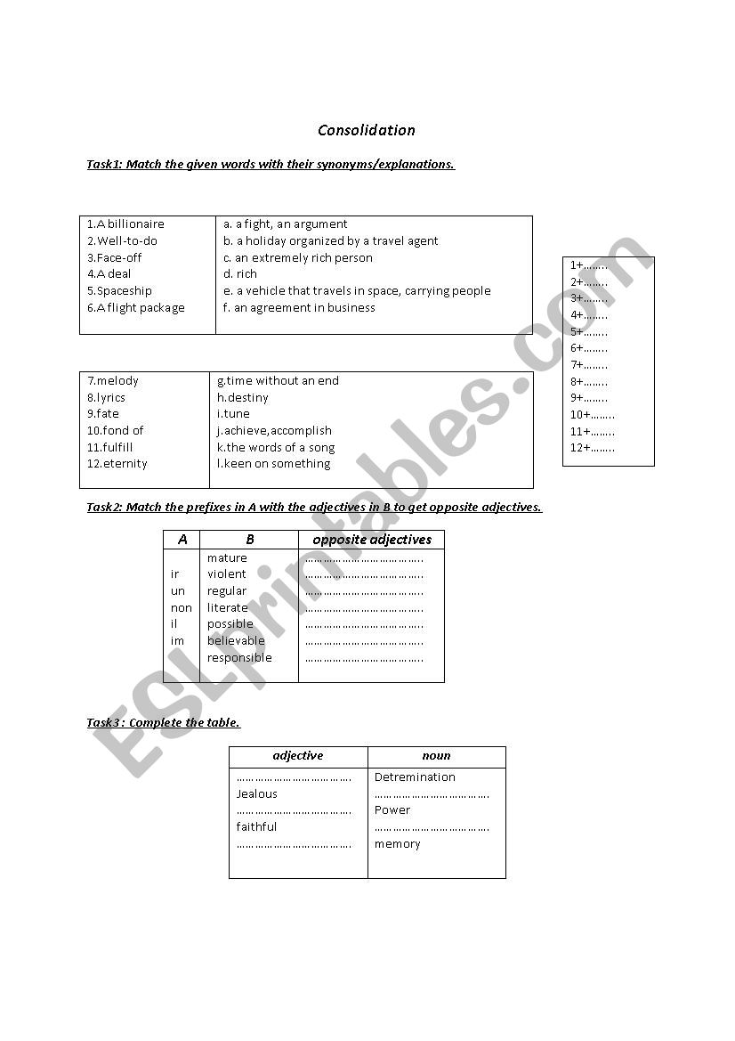 vocabulary review for 4th form pupils