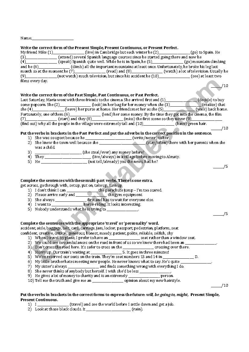 grammar revision worksheet worksheet