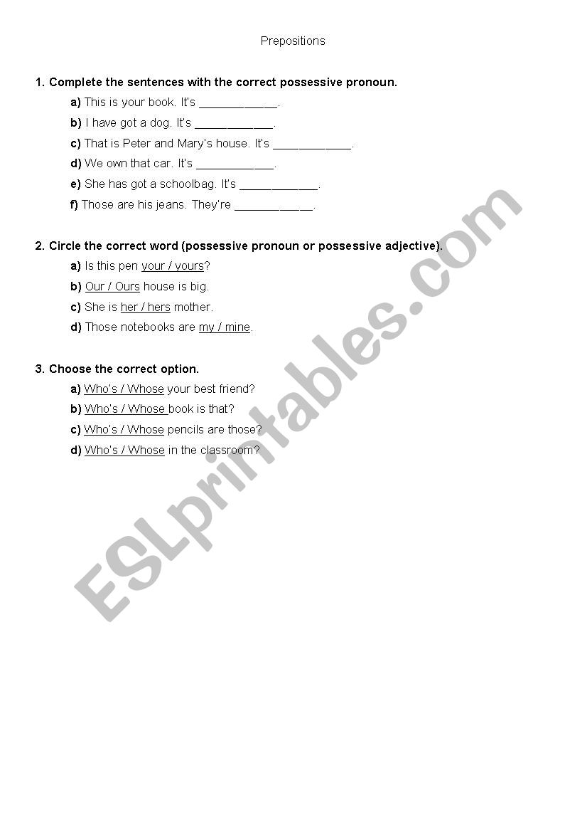 Prepositions worksheet