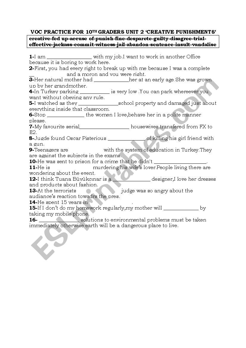 vocabulary for 10 th graders worksheet