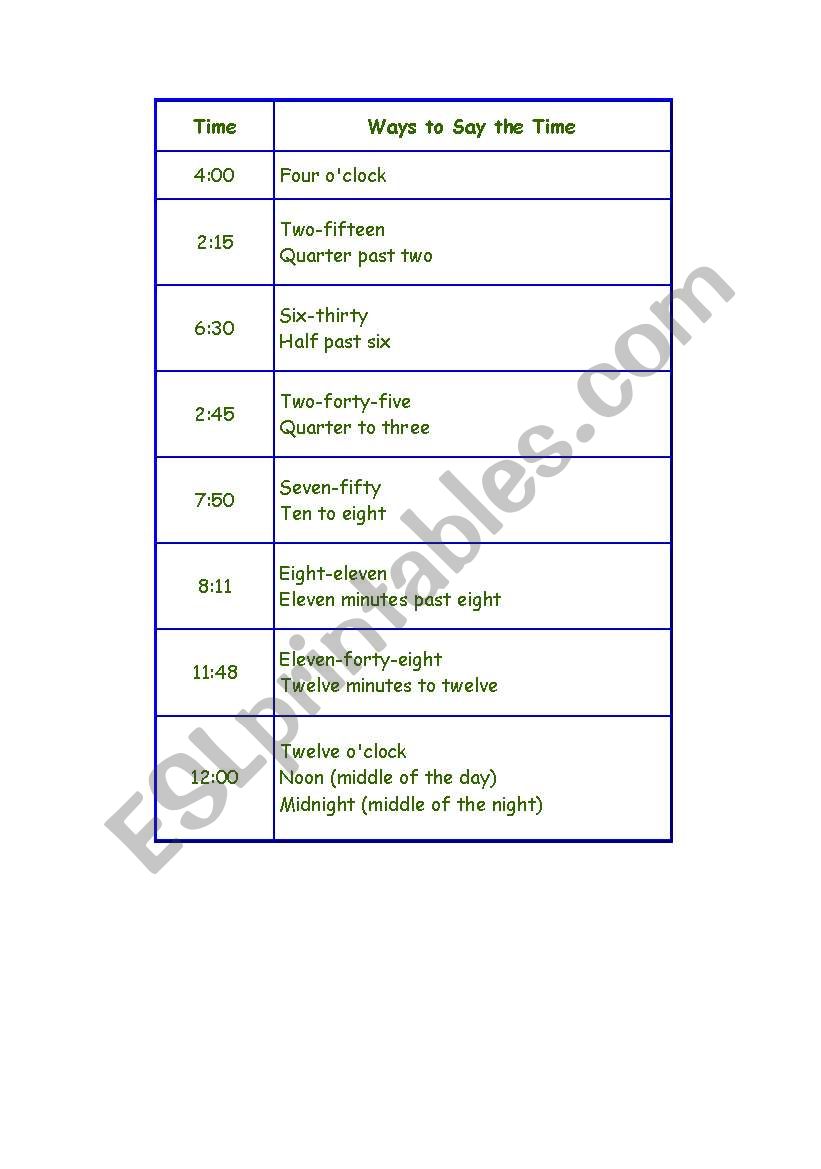 the time worksheet