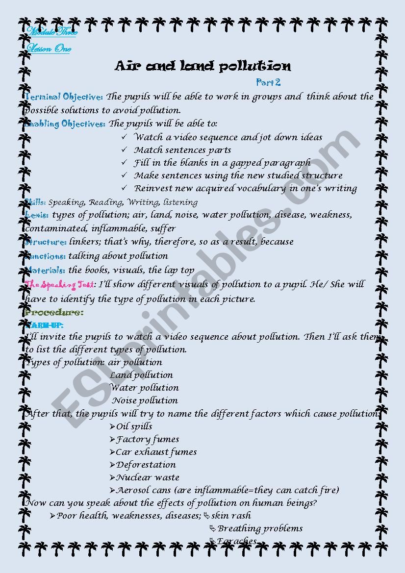 Lesson Plan     AIR AND LAND POLLUTION    part 2 