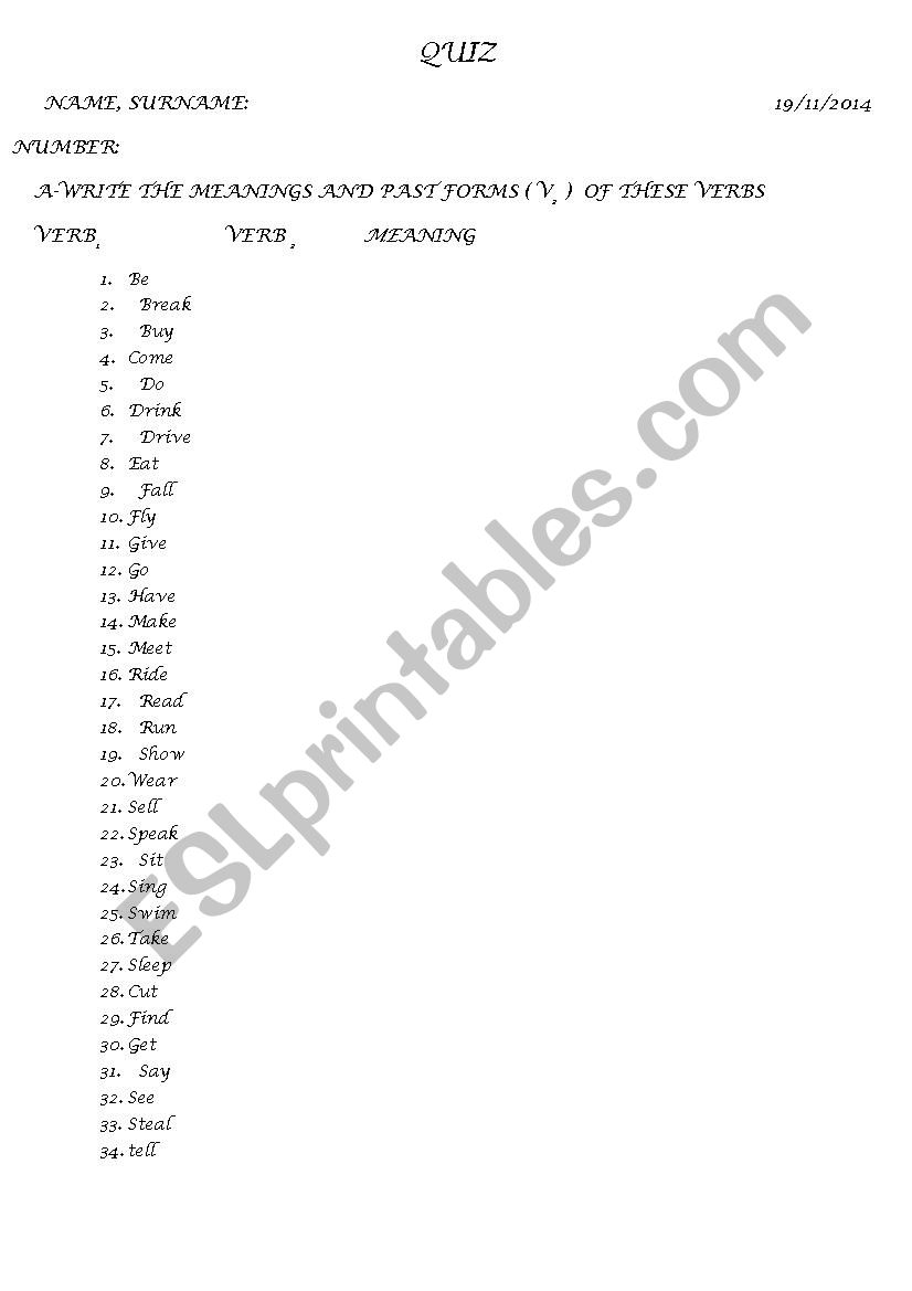 SIMPLE PAST TENSE worksheet