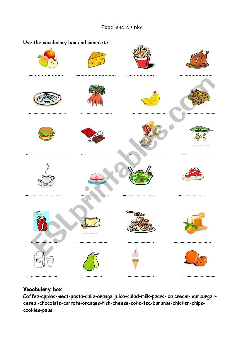 FOOD AND DRINKS worksheet