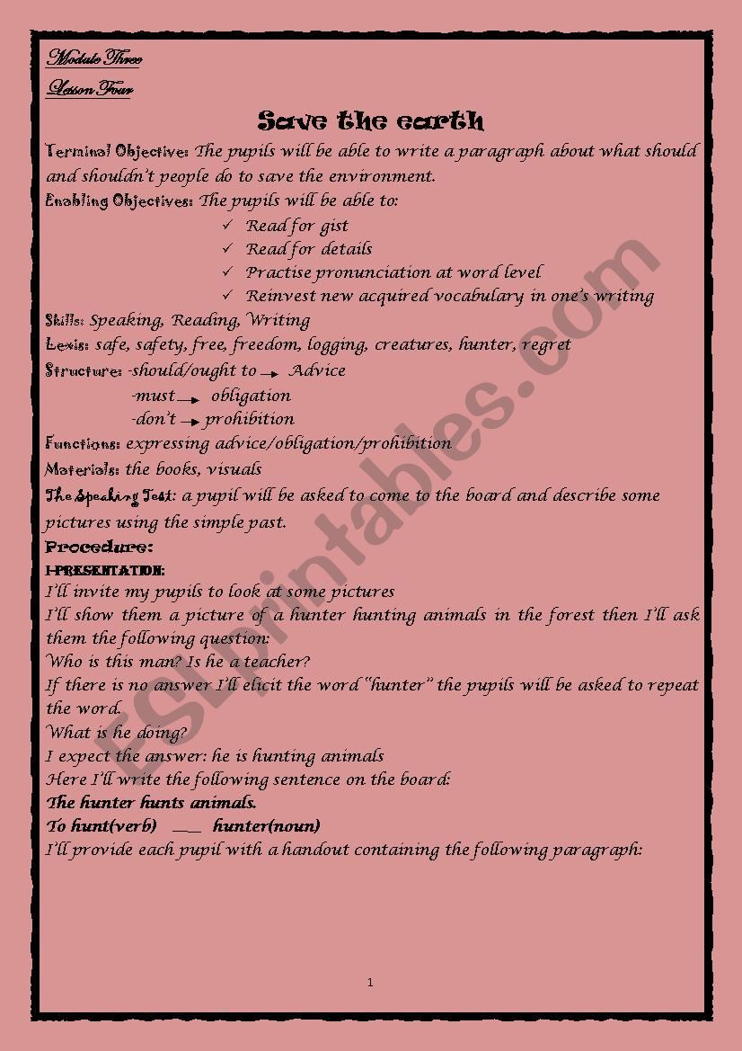  SAVE THE EARTH  module 3 lesson 4  9th form + the poem 