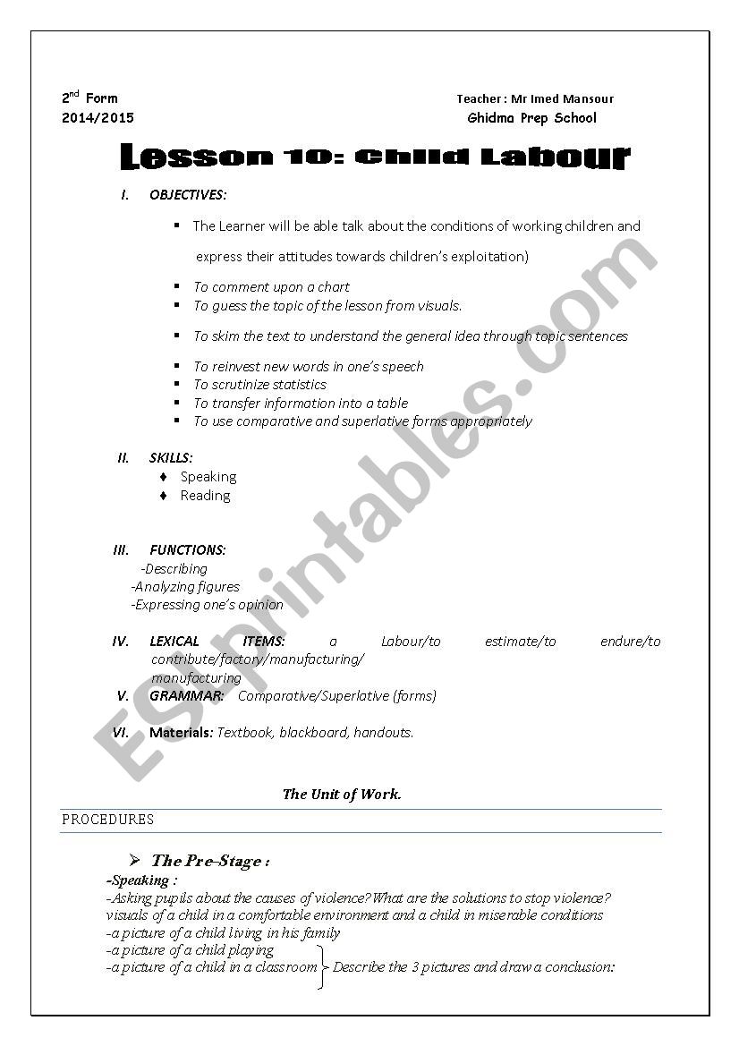 Lesson 10: Child Labour worksheet