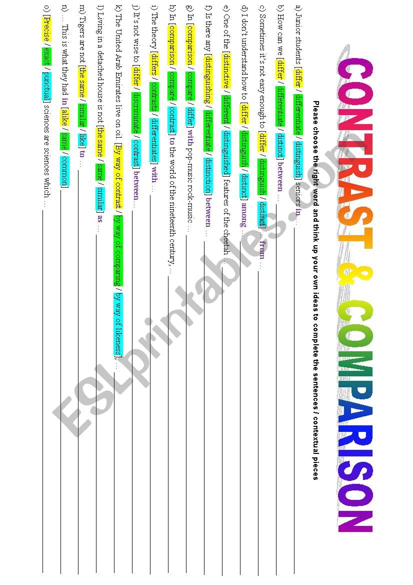 Contrast & Comparison Vocabulary