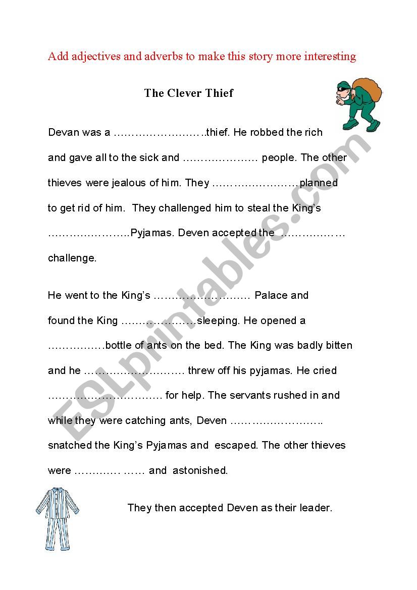 The Thief - Adjectives worksheet