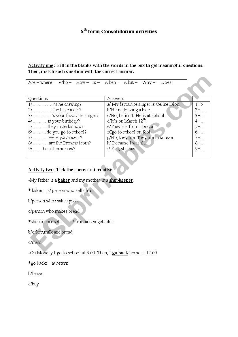 8th form , module one consolidation activities 