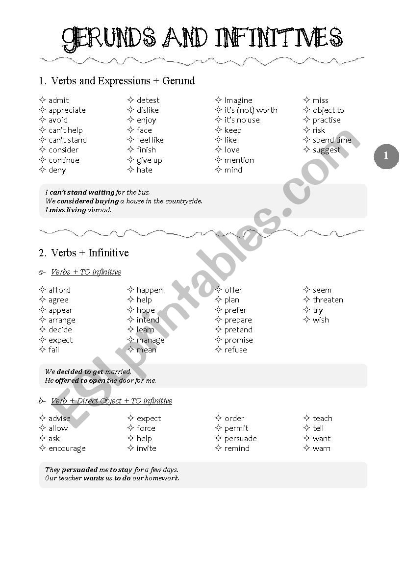 Gerunds and Infinitives - Summary of Uses