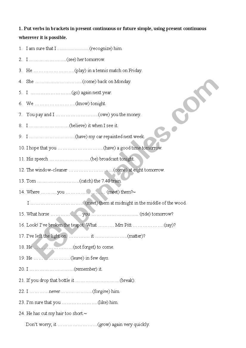 FUTURE TENSES worksheet