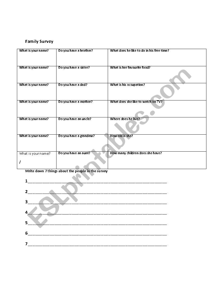  Family Survey   worksheet