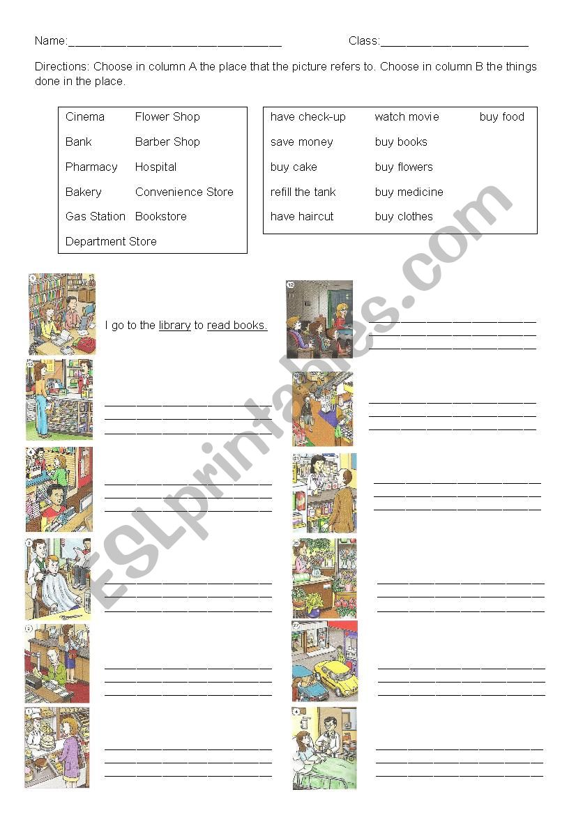 Places in town writing worksheet