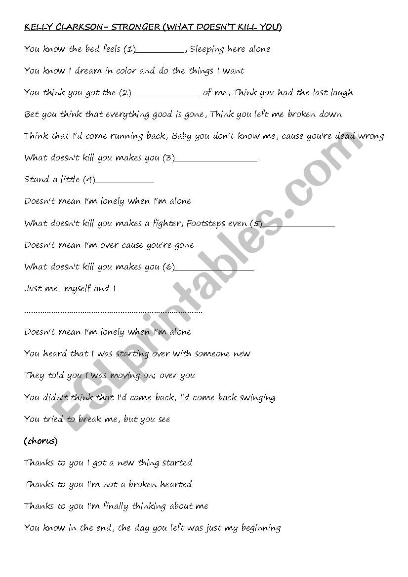Kelly Clarkson- Stronger worksheet