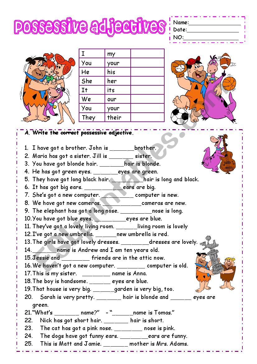 Possessive adjectives worksheet