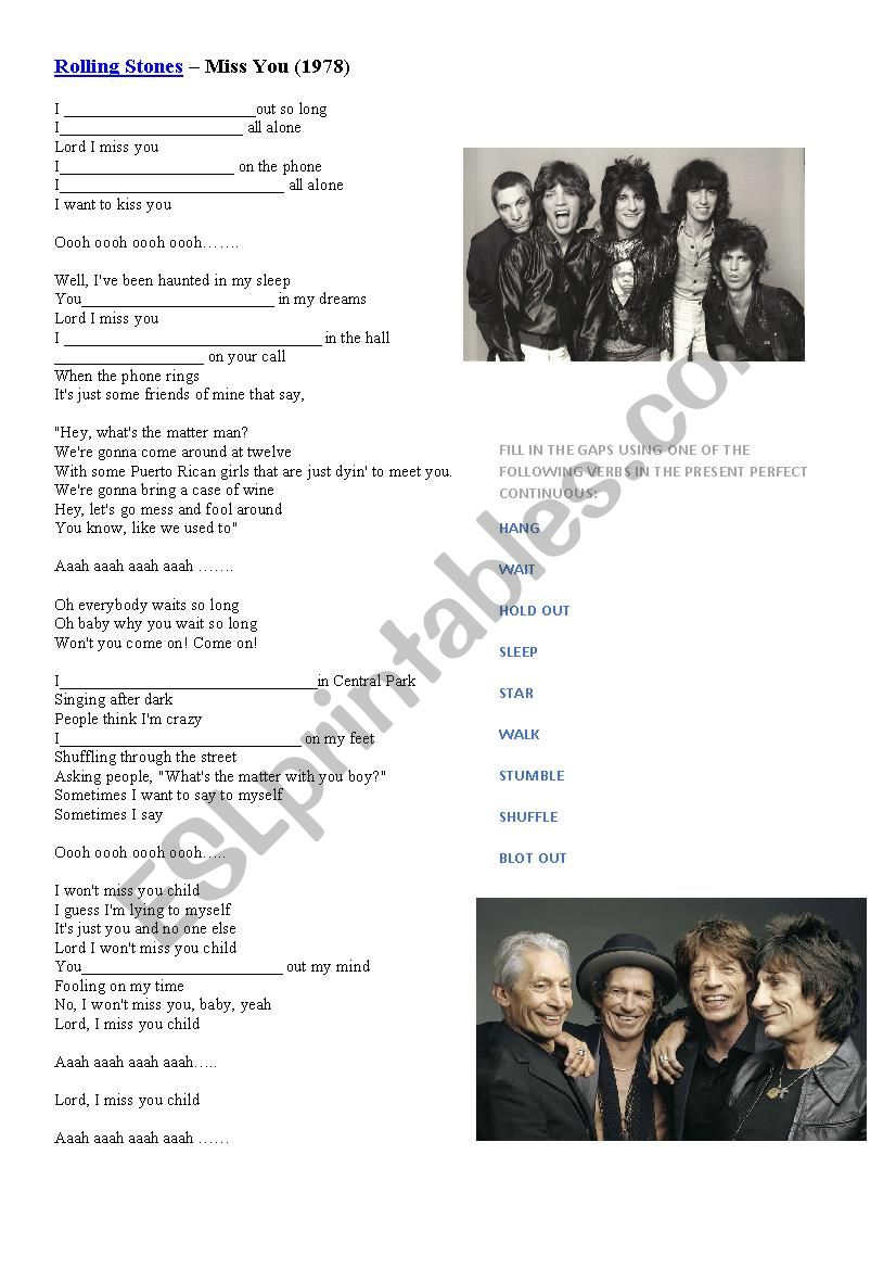 THE ROLLING STONES, MISS YOU worksheet