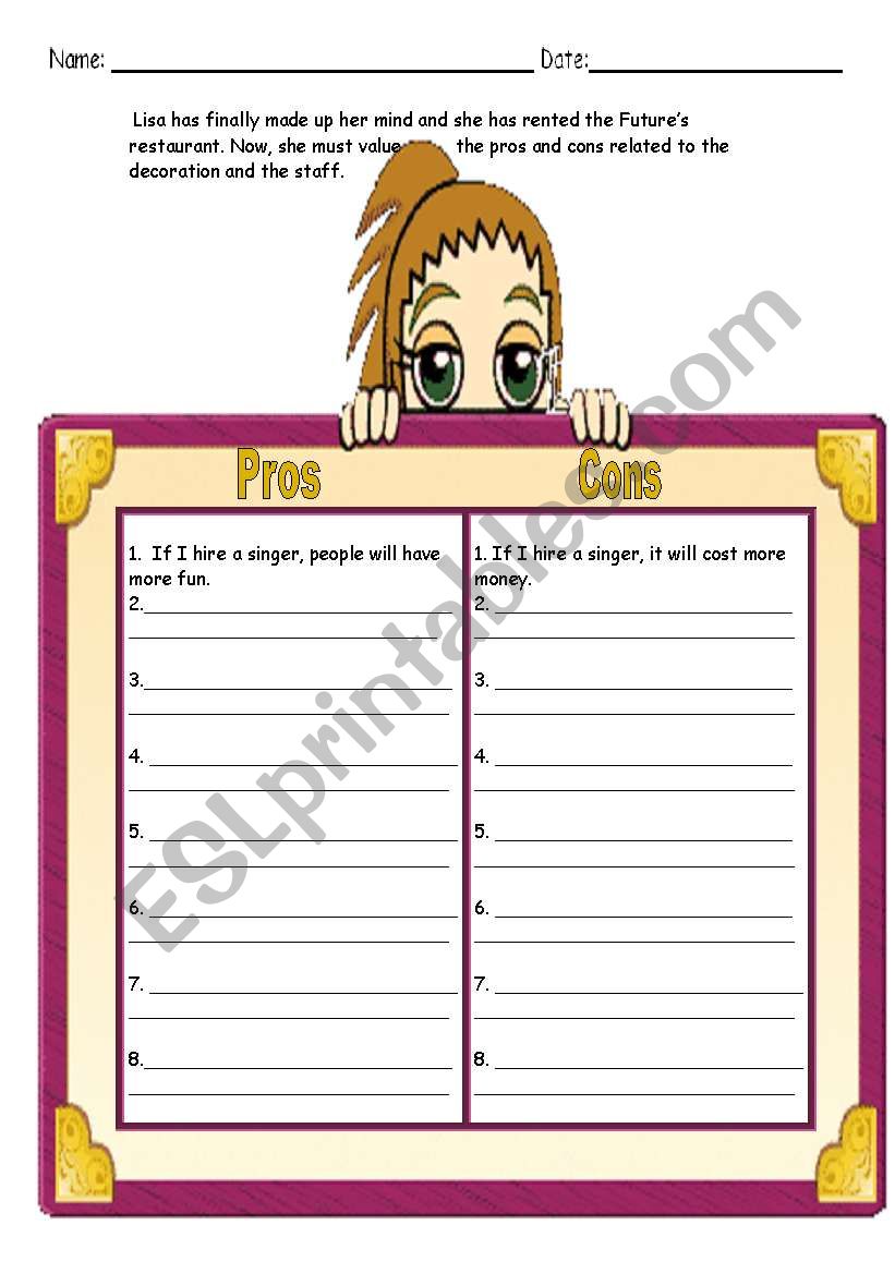LisaÂ´s pros and cons worksheet