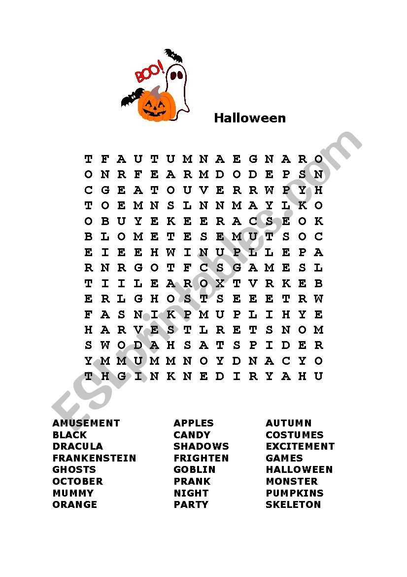 Halloween crossword worksheet