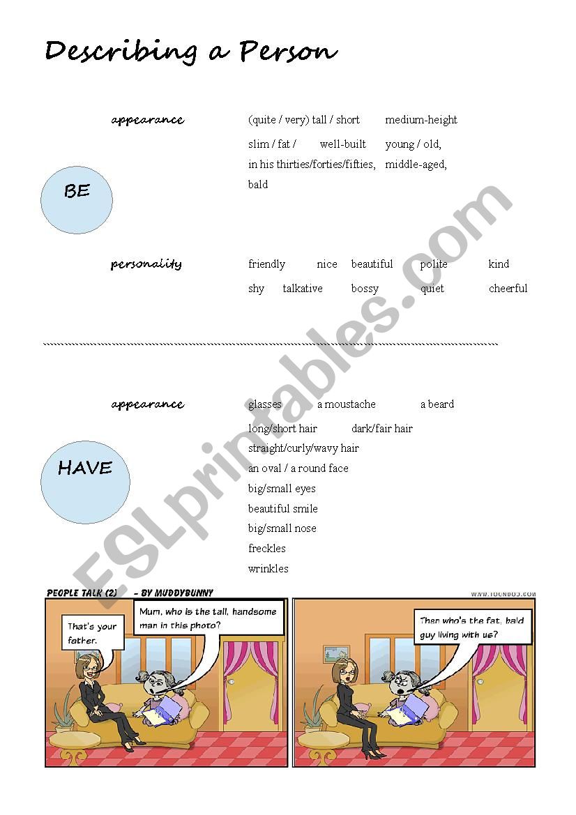 Describing a person worksheet