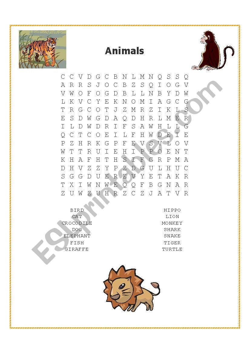 Animal Word Search worksheet