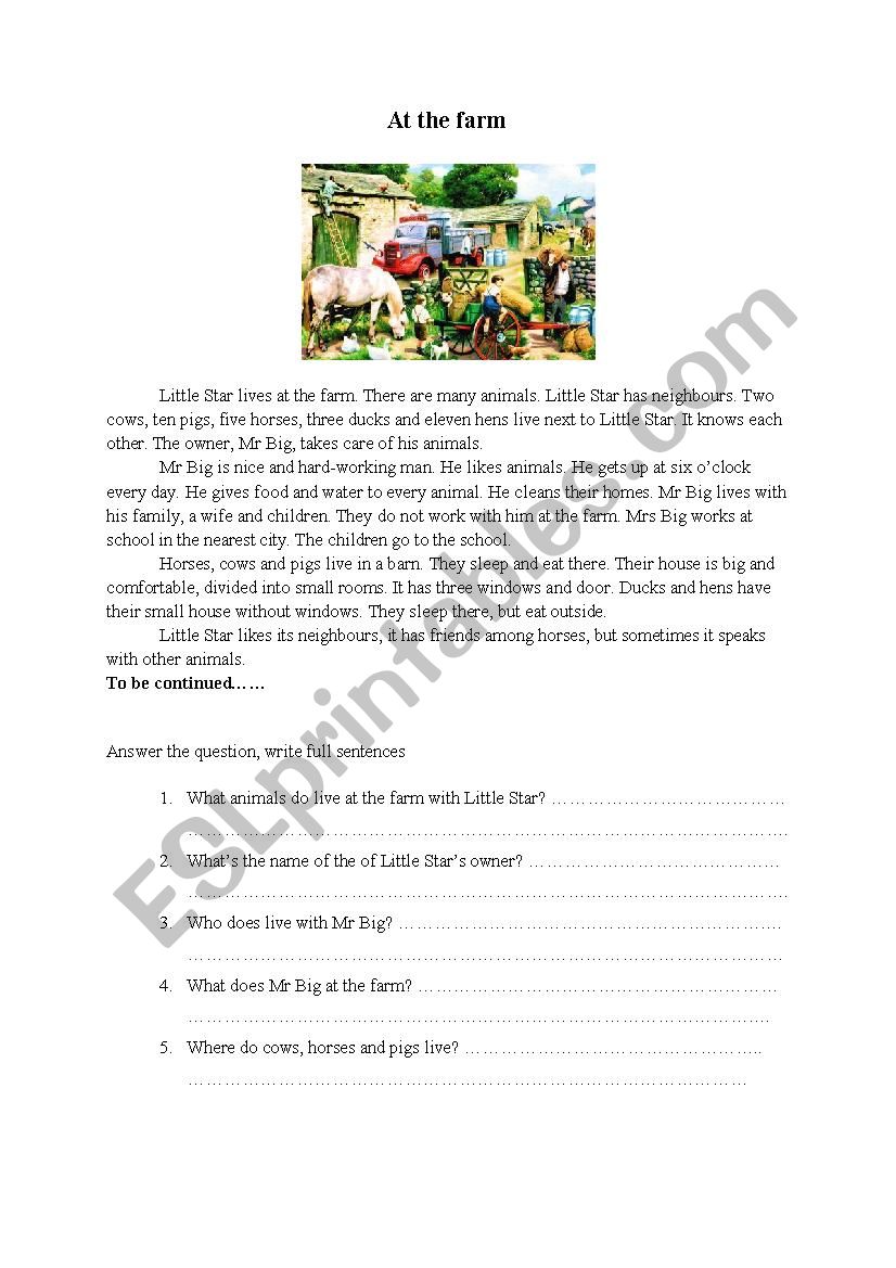 Reading comprehension worksheet