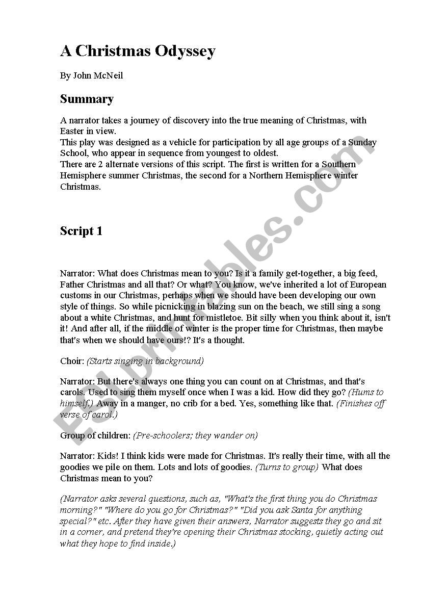 A Christmas Odyssey worksheet