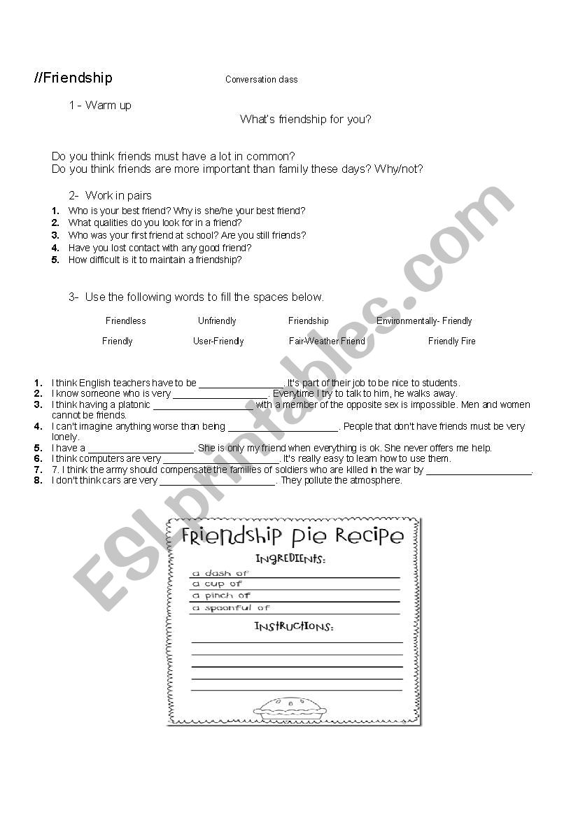 FRIENDSHIP worksheet