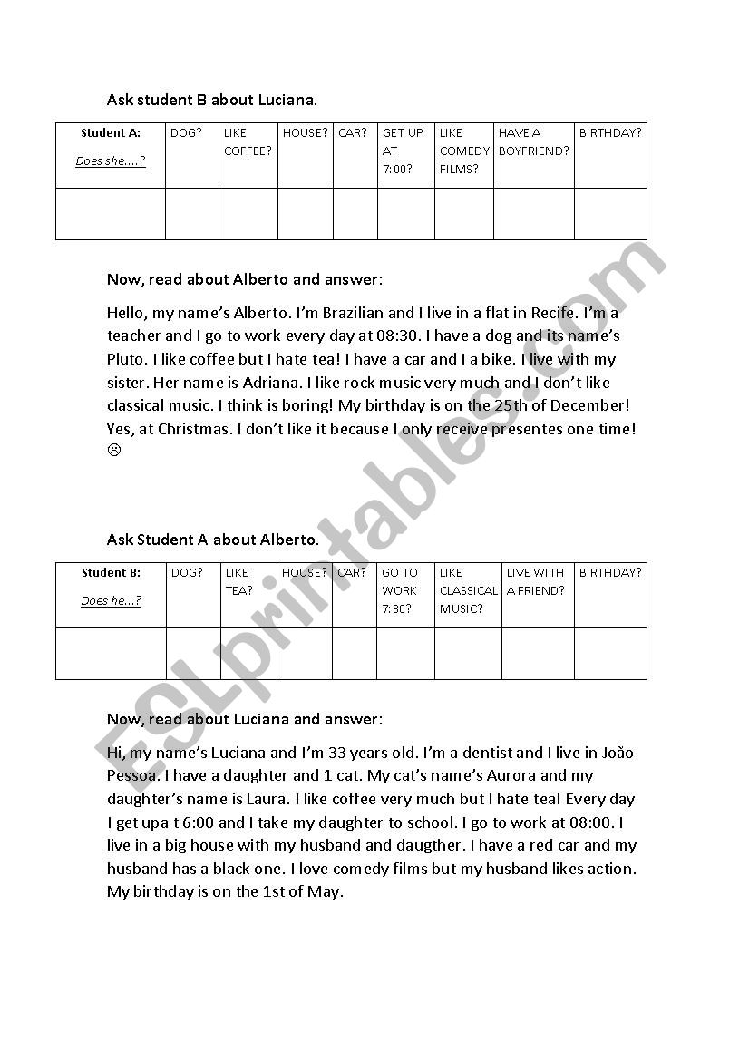 Speaking card worksheet