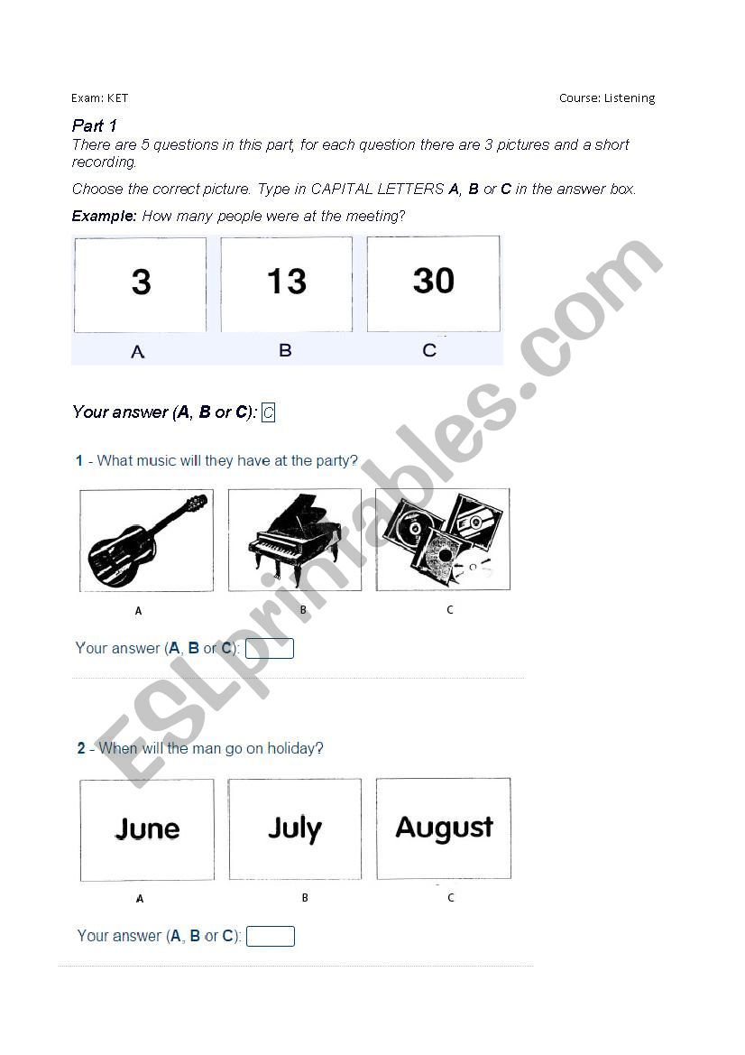 Listening KET worksheet