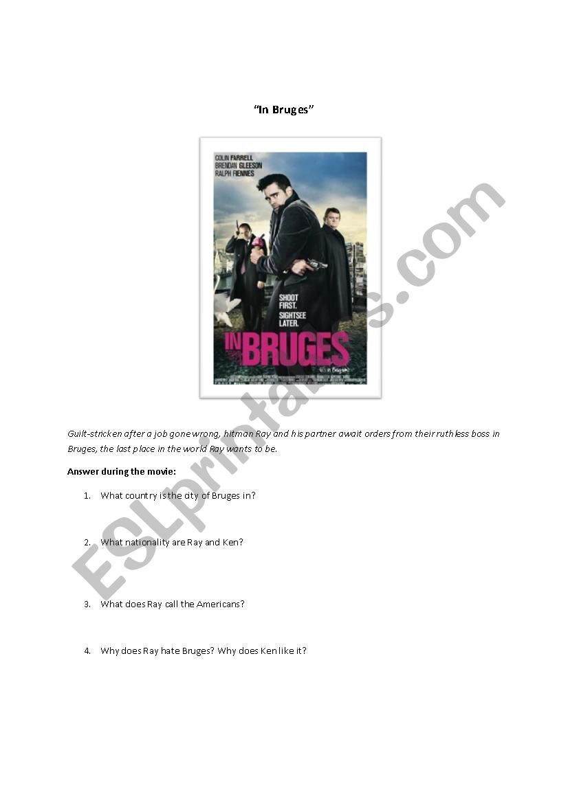 In Bruges ESL Worksheet worksheet