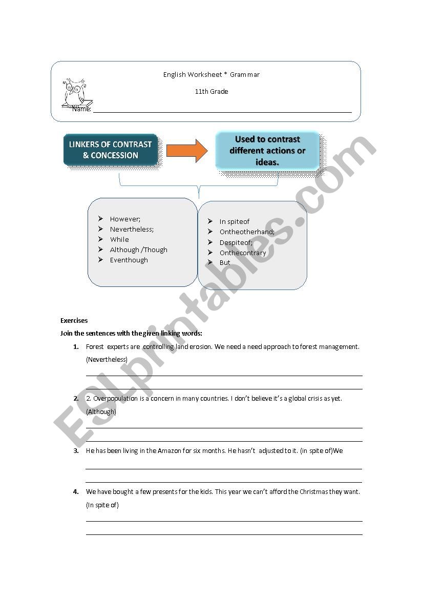 Contrast linkers worksheet