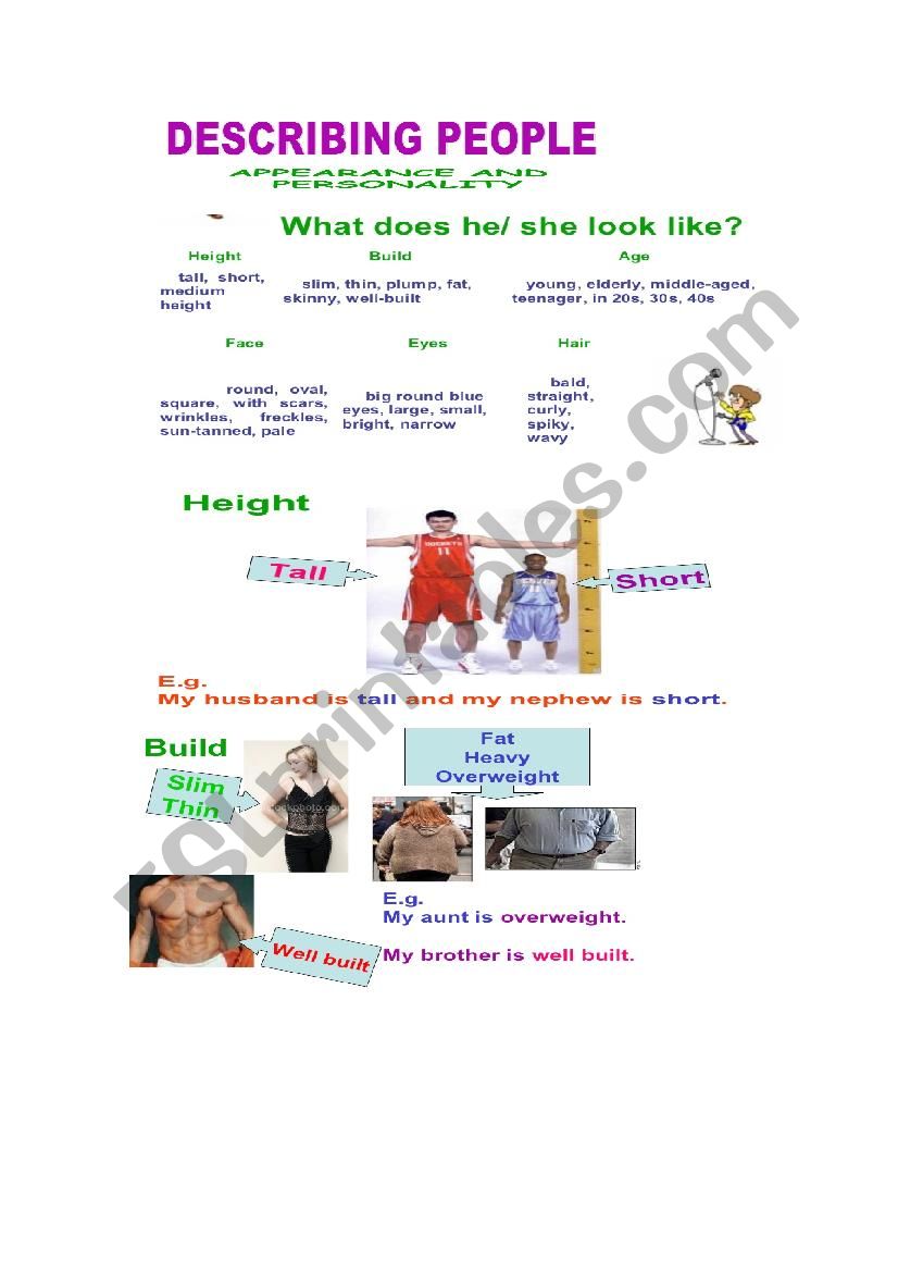 Adjectives to describe people worksheet