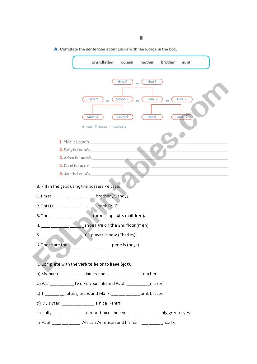 Grammar exercises with possessive case, To Have/To Be,Possessives 