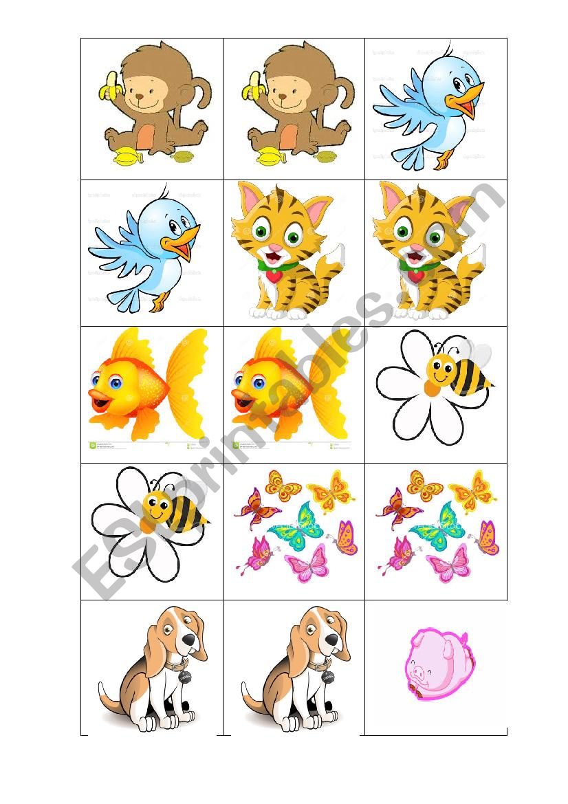 Animals memory game worksheet