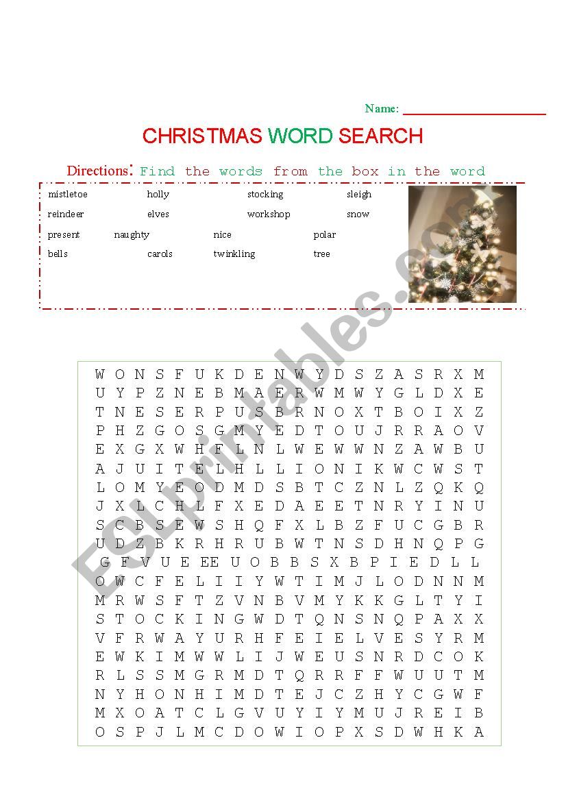 Christmas word search worksheet