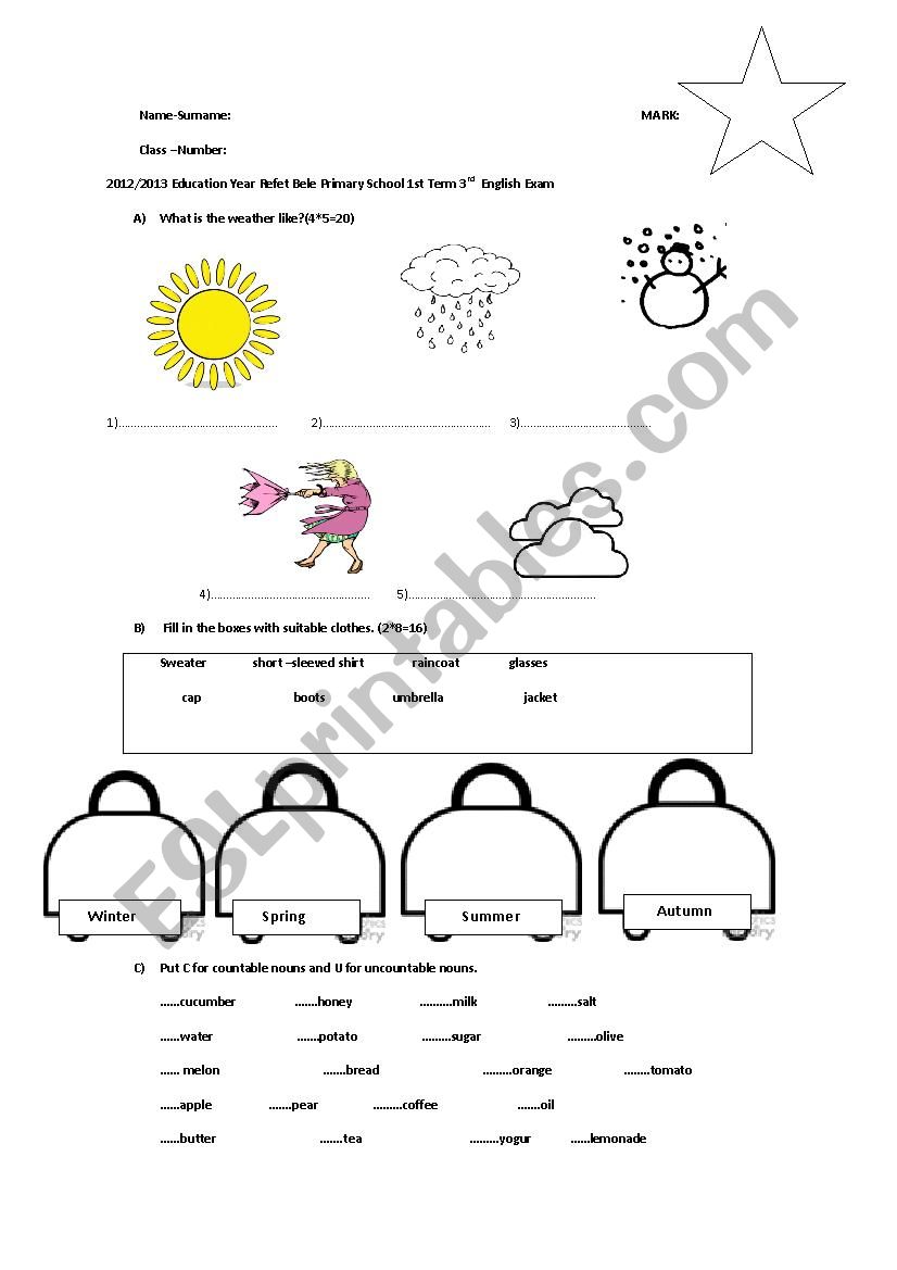 exam worksheet