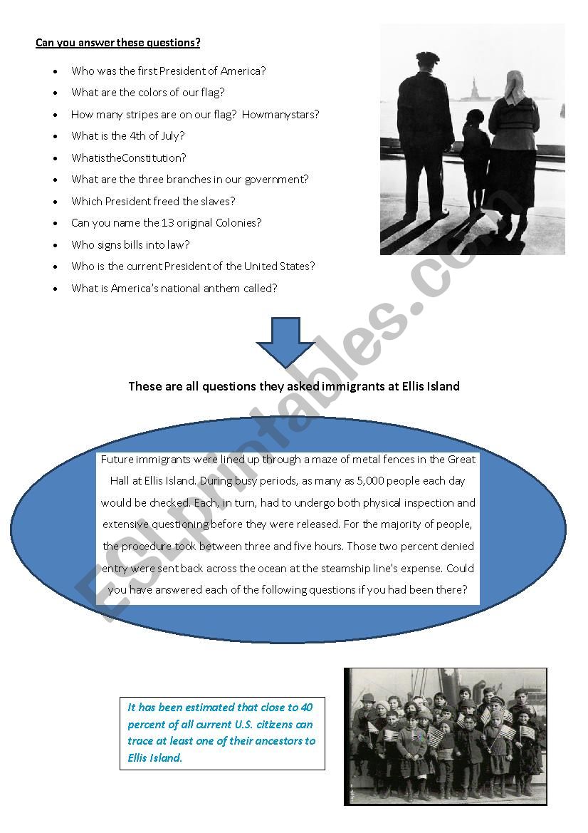 Ellis Island  worksheet