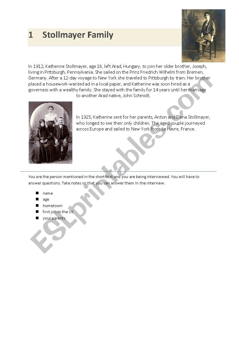 Ellis Island - The People worksheet