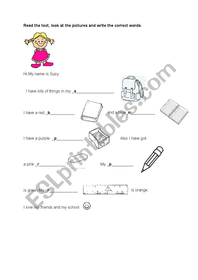 classroom objects worksheet