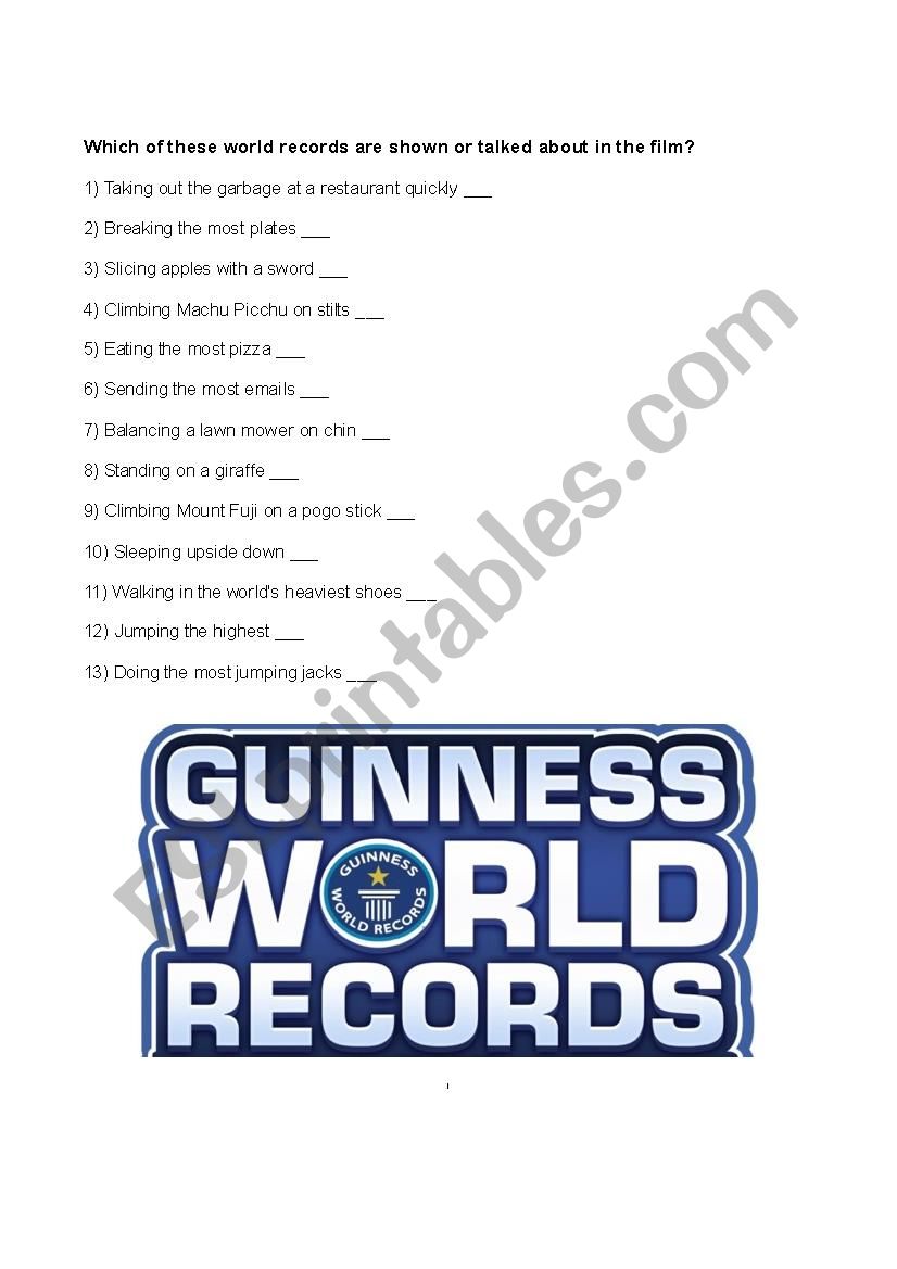 The Record Breaker Documentary Worksheet