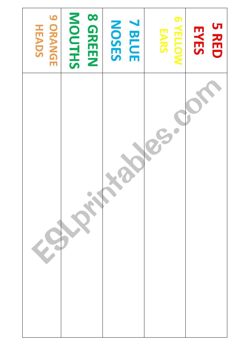 A simple cut and paste worksheet to practice parts of the face, colours and numbers 1 - 5.