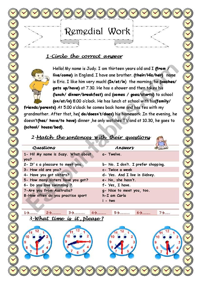 7th Form Remedial Work N 1 worksheet