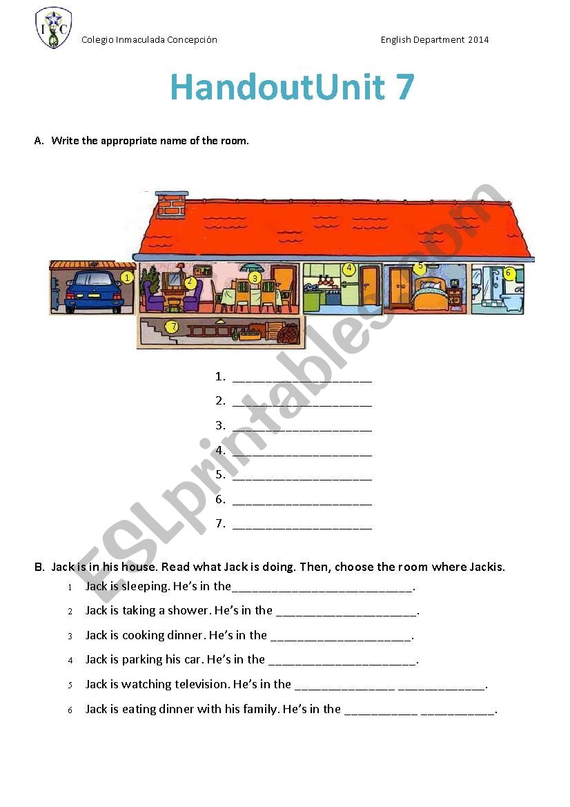 Rooms in a house worksheet