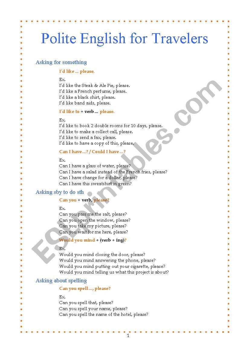 Polite English for Travelers worksheet