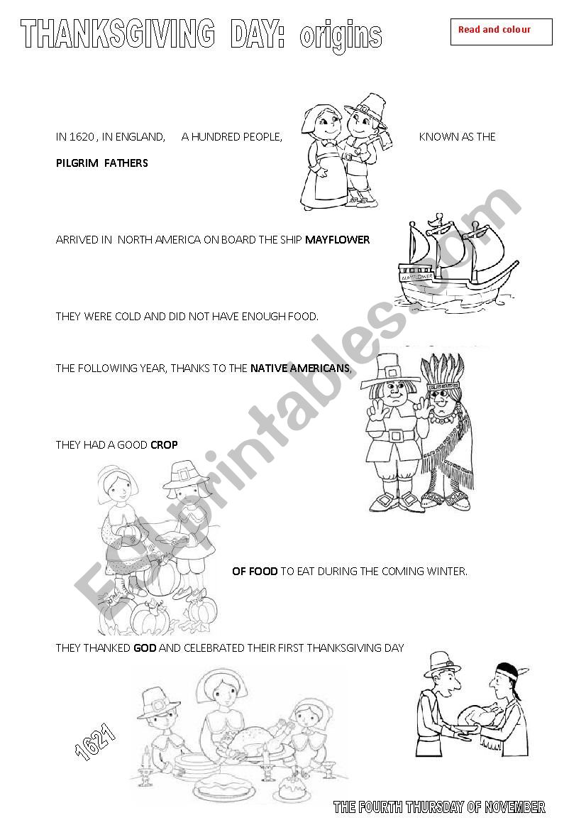 Thanksgiving Day: origins worksheet