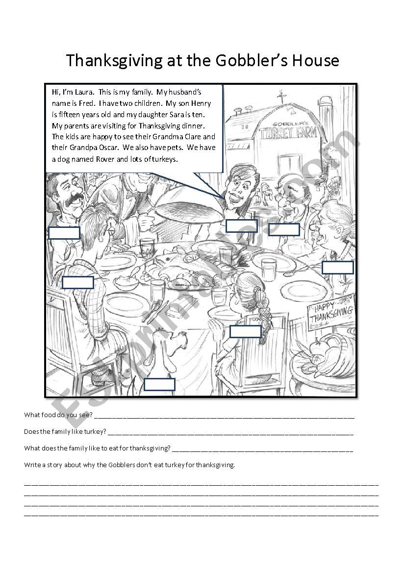 Thanksgiving at the Gobblers worksheet
