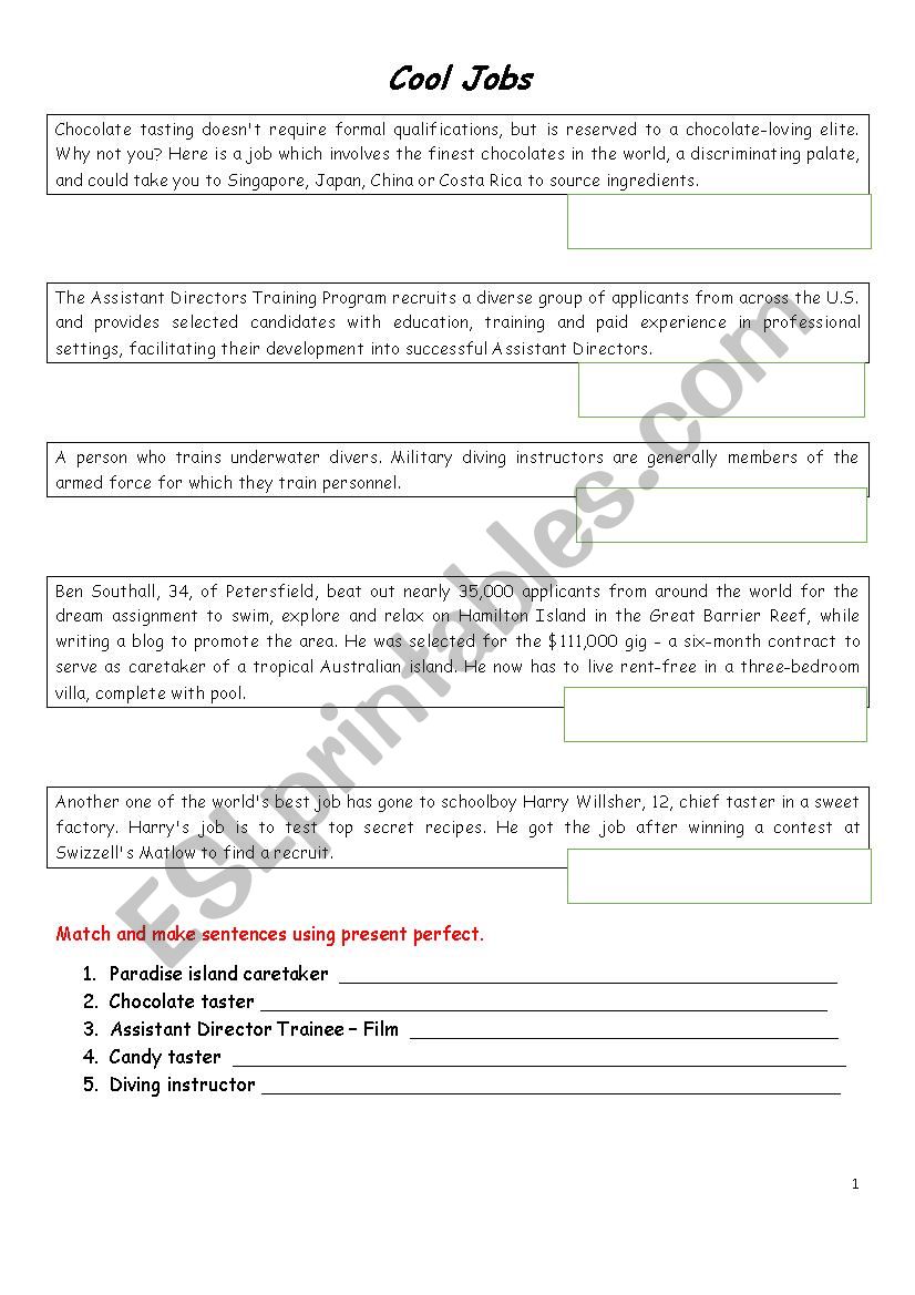 Cool Jobs and other jobs worksheet