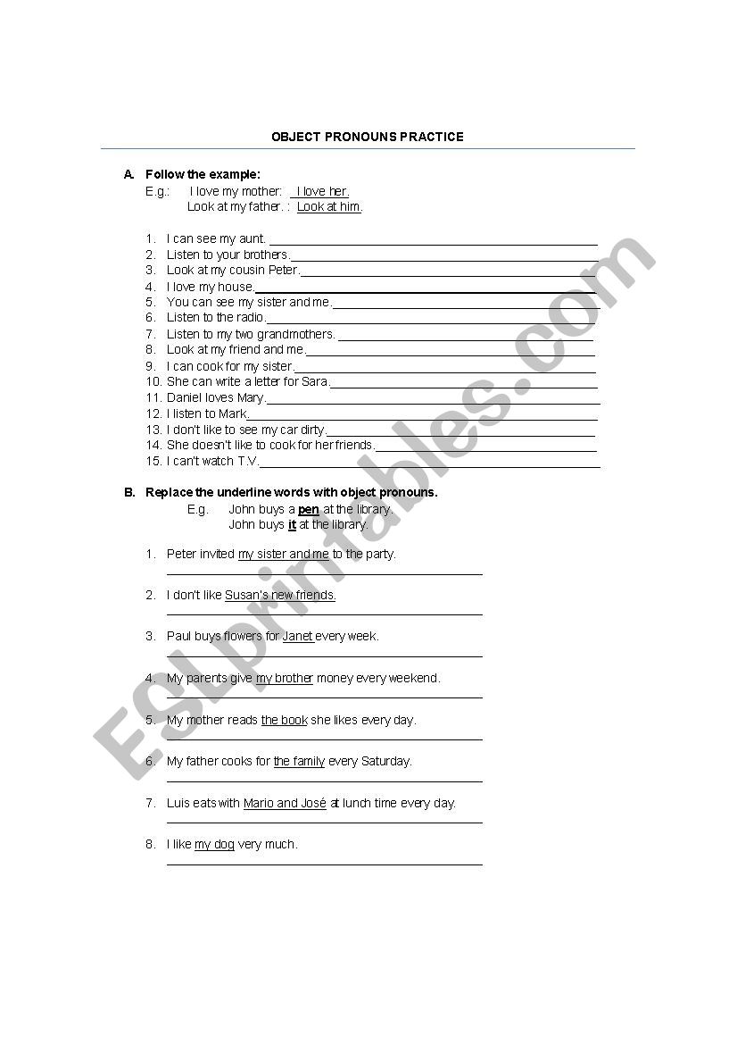 Object Pronouns Practice worksheet