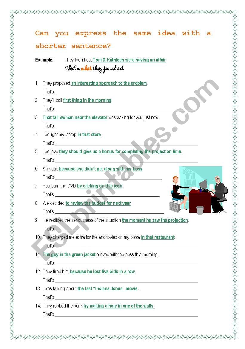 Relative Clauses - paraphrase worksheet