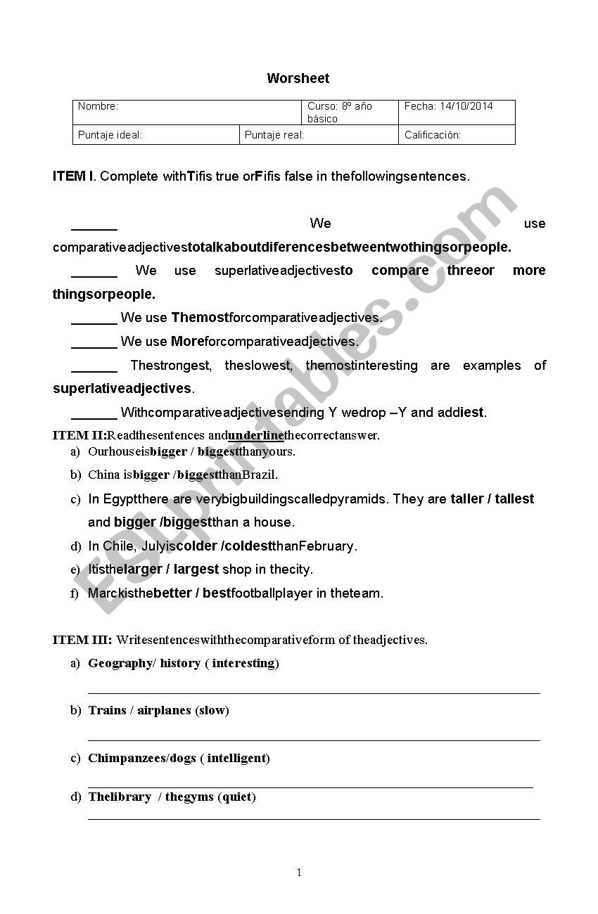 superlative and comparative worksheet